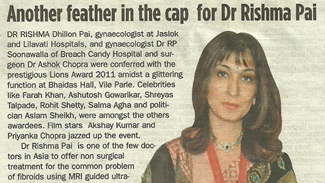 Another feather in the cap for Dr. Rishma Pai
